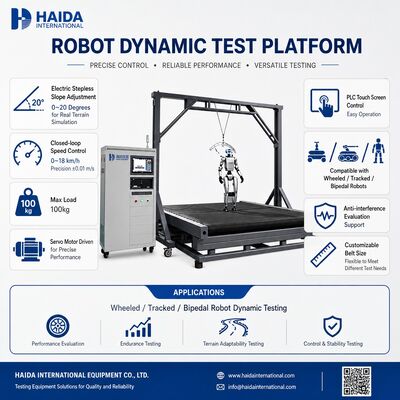 Plateforme de test dynamique de robot HD pour la stabilité de la marche, équipement de machine de test, pente réglable 0-20 degrés, contrôle de vitesse 0-18 km/h