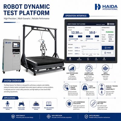 Plateforme de test dynamique de robot HD pour la stabilité de la marche, équipement de machine de test, pente réglable 0-20 degrés, contrôle de vitesse 0-18 km/h