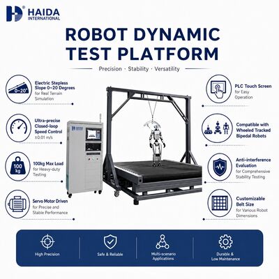 Plateforme de test dynamique de robot HD pour la stabilité de la marche, équipement de machine de test, pente réglable 0-20 degrés, contrôle de vitesse 0-18 km/h