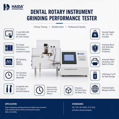 Testeur de performance de meulage d'instruments rotatifs dentaires, machine d'essai d'usure de tête de fraise, test d'efficacité de coupe pour contrôle qualité de pièce à main