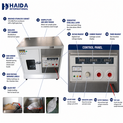 HAIDA Testeur de tension de résistance des chaussures Machine d'essai de tension d'isolation de semelle de chaussure Équipement de test de chaussures ISO 20345